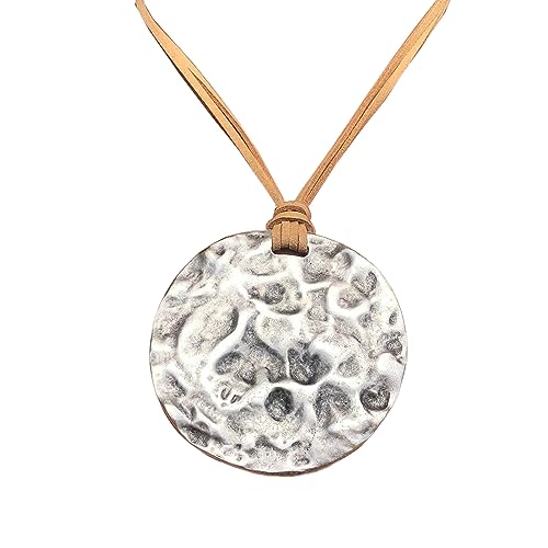 FOLODA Runde Silberne Anhänger Halskette Auffälle Unregelmäßige Oberflächen Scheibe Charm Choker Halskette Schlüsselbein Kette Geburtstag Geschenk Vintage Silver Disc von FOLODA