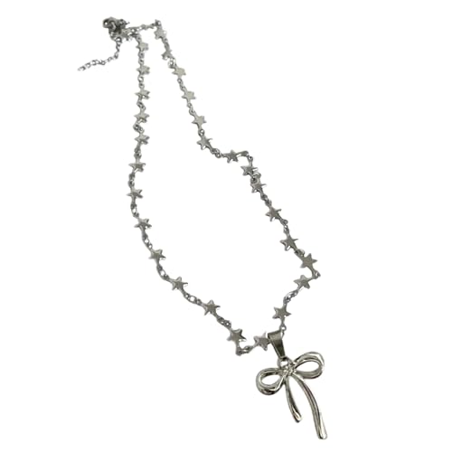 FOLODA Stilvolle Sternperlenkette Mit Einfachem Bogenknoten Anhänger Eleganter Schlüsselblikaner Kette Accessoire Neckchain Für Modeliebhaber Stilvolle Star Perlen Mit Einfachem Bowknot Anhänger von FOLODA