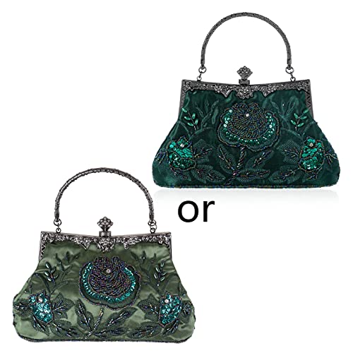 FOLODA Vintage Perlen Blumenabend Clutch Bag Hochzeitsfeier Prombift Handtasche Telefontasche Crossbody Geldbörse von FOLODA