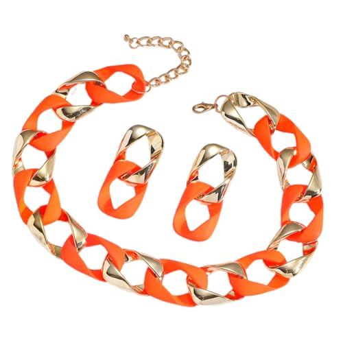 Frauen Farbenfrohe Ohrringe Und Halskette Set Geometrische Hip Hop Women Hals Hals Schmucktägliches Schmuckset Für Jeden Anlass Farbenfroh von FOLODA
