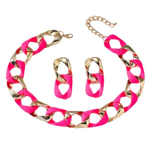 Frauen Farbenfrohe Ohrringe Und Halskette Set Geometrische Hip Hop Women Hals Hals Schmucktägliches Schmuckset Für Jeden Anlass Farbenfroh von FOLODA