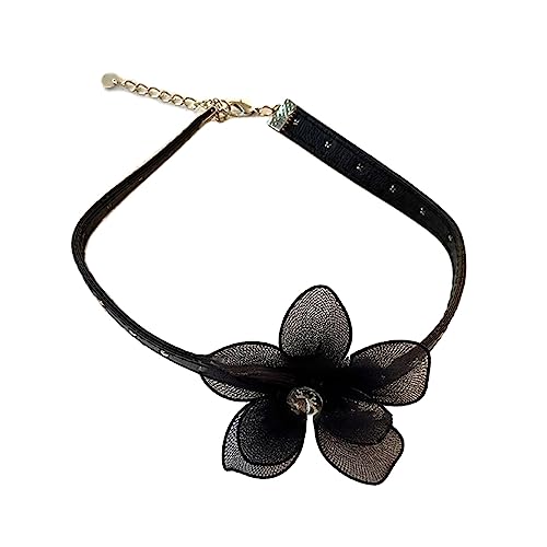 Goth Elegant Mesh Flower Anhänger Choker PU Leder Kurze Einfache Halskette Für Frauen Verstellbare Kette Alleinstellbarer Schmuck Anhänger Halskette Für Frauen von FOLODA