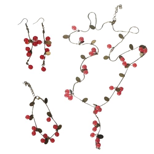 Handgefertigter Böhmisch Inspirierter Schmuck Set Trendy Cirerries Charme Halskette Armband Ohrringe Elegante Accessoires Für Frauen Handgefertigtes Modeschmuck von FOLODA