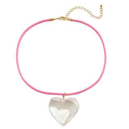 Mode Niedliche Glas Herz Anhänger Halsketten Frauen Leder Seil Statement Halskette Schmuck Freund Geschenke von FOLODA