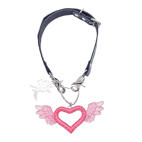 Modetrend Leder Collarbone Kette Temperament Einfacher Kaltes Große Herz Hohl Liebe Herz Flügel Halskette Leder Collarbone Kette Halskette von FOLODA