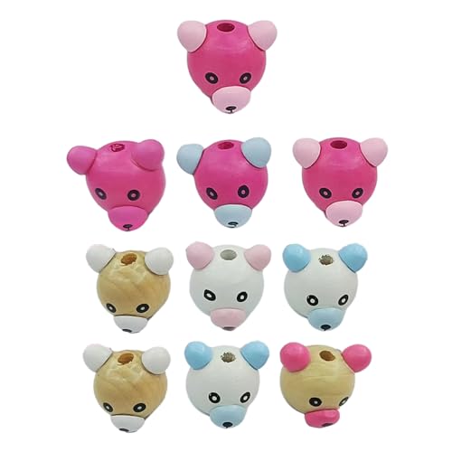 Set Mit 10 Handbemalten Cartoon Holzperlen Gemischte Farben Holztier Cartoon Kopfperlen Für Baby DIY Schnullerhalter Clip Cartoon Bär Gesichtsperlen von FOLODA