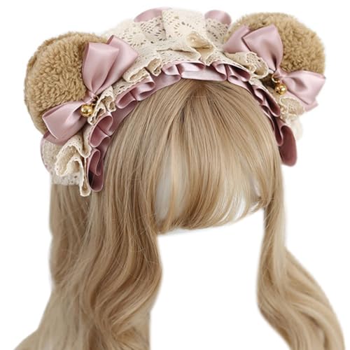 Spitze Bowknot Hairhoop Plüsch Bär Ohr Haarband Punk Kostüm Kopfschmuck Mädchen Weibliche Cosplay Party Requisiten Kopfschmuck Elegant Spitze Haar Zubehör von FOLODA