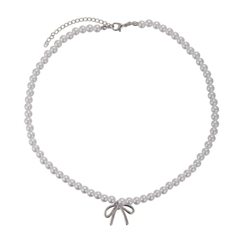 Stilvolle Bogenknotenohrringe/Halskette Schmuck Schöne Bogenknoten Ohrring Delikate Imitation Perlen Ohrstift Orament Frauen Täglich Accessoire von FOLODA
