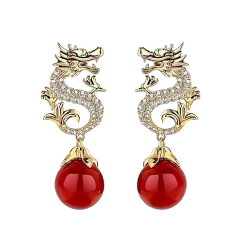 Stylish Dragon Year Ohr Studs Schmücken Modische Dragon Ohrstolzen Accessoires Mit Perlenanhänger Für Modeliebhaber Stilvolle Diamant Inlayed von FOLODA
