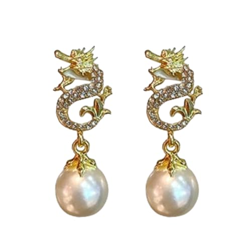 Stylish Dragon Year Ohr Studs Schmücken Modische Dragon Ohrstolzen Accessoires Mit Perlenanhänger Für Modeliebhaber Stilvolle Diamant Inlayed von FOLODA