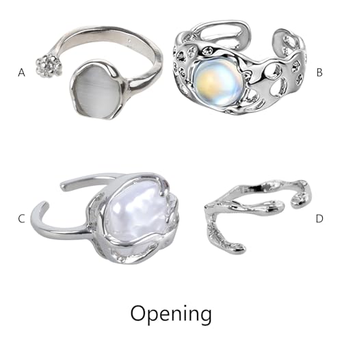 Trend Vintage Opal Unregelmäßiger Naturstein Opal Ästhetik Hohlfinger Finger Ringe Für Frauen Y2K Schmuckkristall Für Frauen Silber Verstellbare Natursteinringe Offen Silber von FOLODA