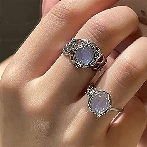 Trend Vintage Opal Unregelmäßiger Naturstein Opal Ästhetik Hohlfinger Finger Ringe Für Frauen Y2K Schmuckkristall Für Frauen Silber Verstellbare Natursteinringe Offen Silber von FOLODA