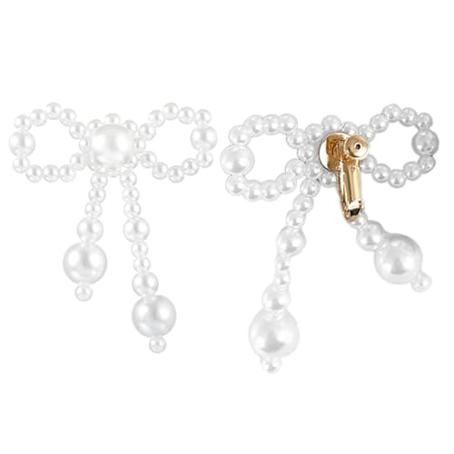 Trendy Bowknot Frauenohrringe Modische Und Charmante Perlen Perlen Bowknot Ohrclip Accessoire Dainty Partys Schmuck Besondere Anlässe Wie Geburtstage von FOLODA