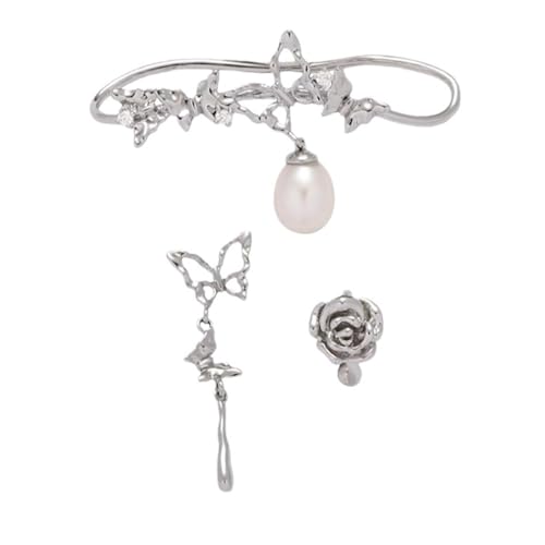 Trendy Butterfly Rose Pearls Ohrmanschette Ohrnadel Für Alltägliche Verschleiß Und Event Raffinierende Clip Auf Ohrringen Accessoire Stylish Accessoires von FOLODA