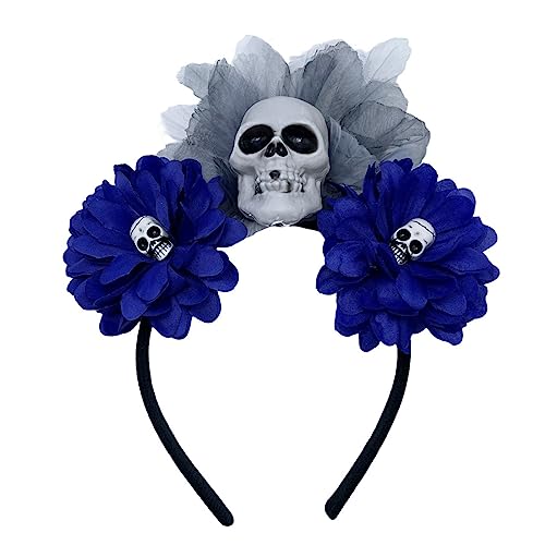 Zartes Kunstblumen- und Totenkopf-Haarband, dünnes Seitenhaarband, Kunstblumen-Haarband für Mädchen, Halloween-Haarband, Blumenstirnband, Halloween, Stirnbänder für Damen von FOLODA