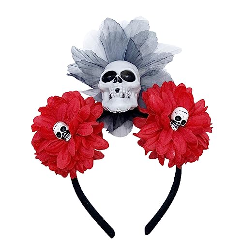 Zartes Kunstblumen- und Totenkopf-Haarband, dünnes Seitenhaarband, Kunstblumen-Haarband für Mädchen, Halloween-Haarband, Blumenstirnband, Halloween, Stirnbänder für Damen von FOLODA