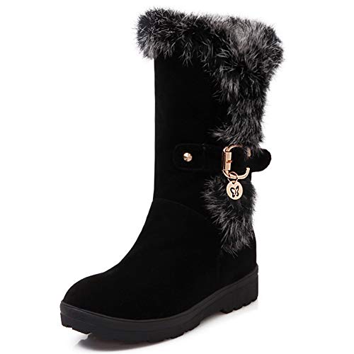 FOLOPOBO Casual Winterschuhe Damen Warm Fur Lining Stiefeletten Low Heels Slip on Pelzstiefel Outdoor Schneestiefel Rutschfest Black Gr 40 Asian von FOLOPOBO