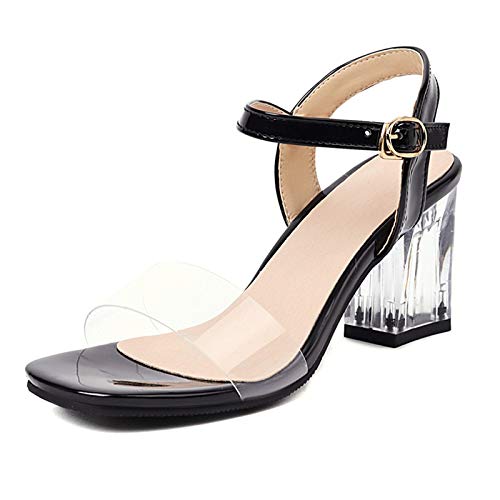 FOLOPOBO Damen Simple Höhen Blockabsatz Sommer Sandalenen Ankle Strap Sommer Schuhe Open Toe Black Size 39 Aisan von FOLOPOBO