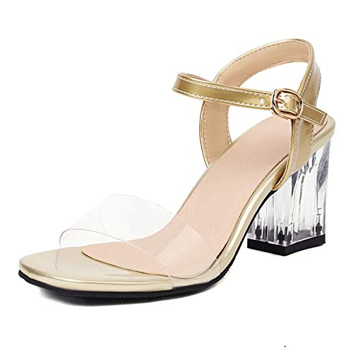 FOLOPOBO Damen Simple Höhen Blockabsatz Sommer Sandalenen Ankle Strap Sommer Schuhe Open Toe Gold Size 39 Aisan von FOLOPOBO