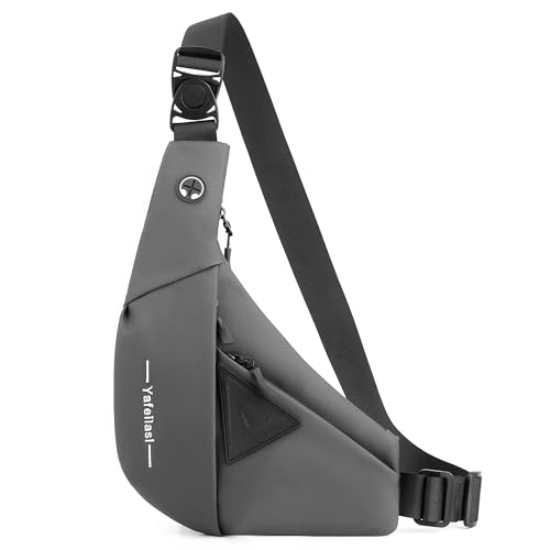 FOLOVEYA Brusttasche Herren Umhängetasche Klein Sling Bag Schultertasche Leichte Crossbody bag für Sport Radfahren Reisen Wasserdicht Polyester Sling Rucksack Graue Rechte Schulter von FOLOVEYA