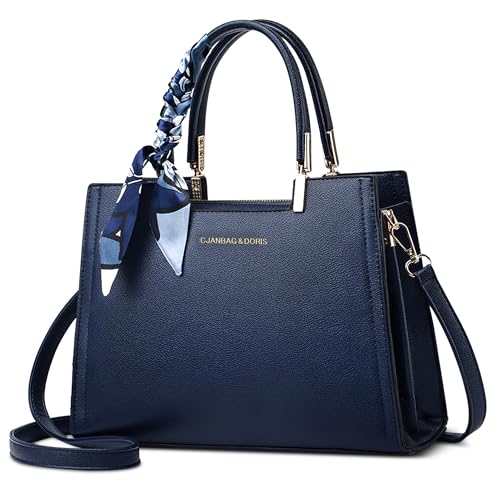 FOLOVEYA Damen Handtasche Elegant Umhängetasche Frauen Henkeltaschen mit Mode Blattanhänger Shopper Top-Griff Taschen Schultertasche PU Leder für Arbeiten Reisen Dating Tote Bag Blau von FOLOVEYA