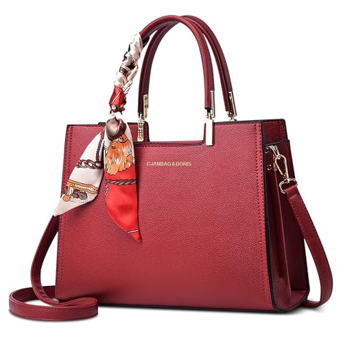 FOLOVEYA Damen Handtasche Elegant Umhängetasche Frauen Henkeltaschen mit Mode Blattanhänger Shopper Top-Griff Taschen Schultertasche PU Leder für Arbeiten Reisen Dating Tote Bag Rot von FOLOVEYA