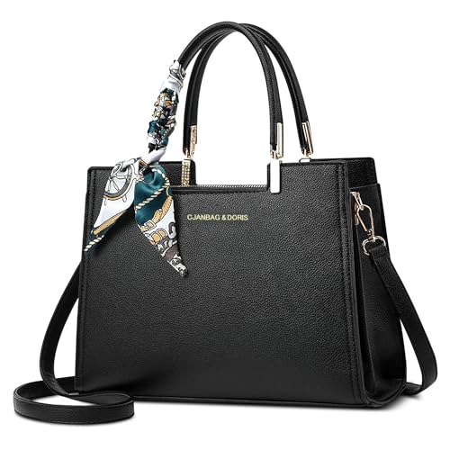FOLOVEYA Damen Handtasche Elegant Umhängetasche Frauen Henkeltaschen mit Mode Blattanhänger Shopper Top-Griff Taschen Schultertasche PU Leder für Arbeiten Reisen Dating Tote Bag Schwarz von FOLOVEYA