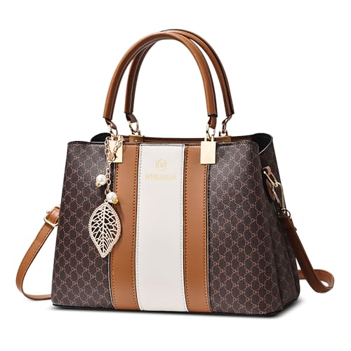 FOLOVEYA Damen Handtasche Elegante Schultertaschen Bedruckte Handtaschen Wasserdicht Frauen Umhängetaschemit Anhänger für Büro Einkauf Reisen PU Leder Gelb von FOLOVEYA