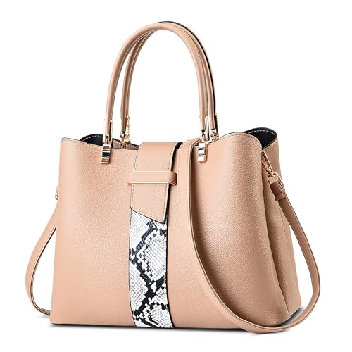 FOLOVEYA Damen Handtasche Frauen Henkeltaschen Mode Kariertes Muster Umhängetasche Elegant Top-Griff Taschen Shopper Schultertasche PU Leder für Arbeiten Reisen Dating Khaki von FOLOVEYA