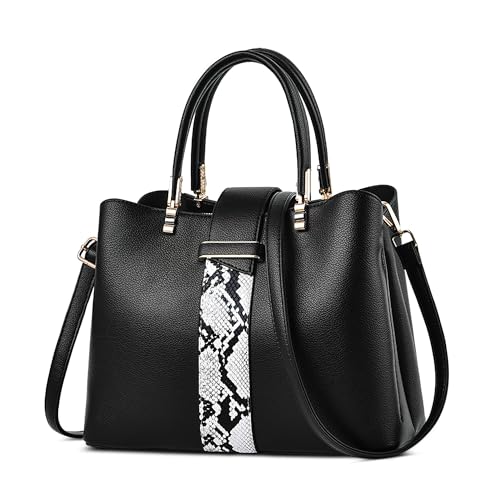 FOLOVEYA Damen Handtasche Frauen Henkeltaschen Mode Kariertes Muster Umhängetasche Elegant Top-Griff Taschen Shopper Schultertasche PU Leder für Arbeiten Reisen Dating Schwarz von FOLOVEYA