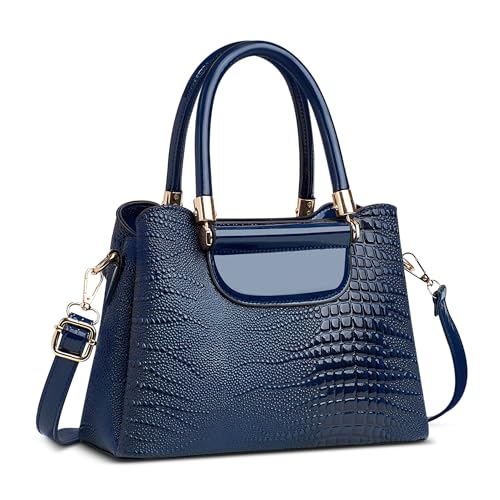 FOLOVEYA Damen Handtasche Klein Mode Krokodilmuster Frauen Henkeltaschen Elegant Top-Griff Taschen Umhängetasche Shopper Schultertasche PU Leder für Arbeiten Reisen Dating Blau von FOLOVEYA