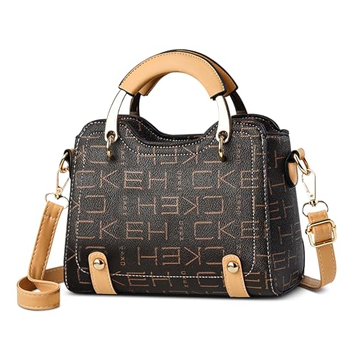 FOLOVEYA Elegant Handtasche Damen Klein Umhängetaschen Mode Frauen Henkeltaschen Crossbody Tasche Schultertasche PU Leder für Arbeiten Reisen Dating Top Griff Tasche Gelbe Buchstaben von FOLOVEYA