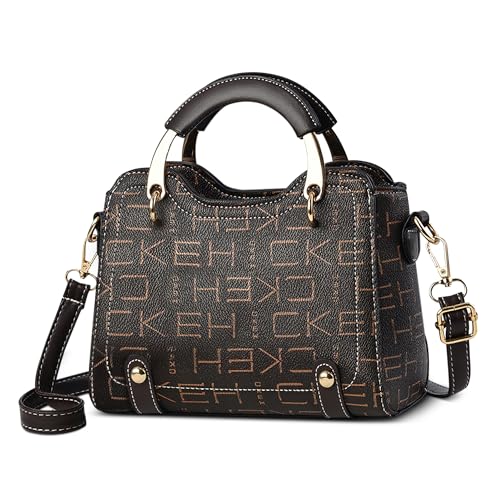 FOLOVEYA Elegant Handtasche Damen Klein Umhängetaschen Mode Frauen Henkeltaschen Crossbody Tasche Schultertasche PU Leder für Arbeiten Reisen Dating Top Griff Tasche Kaffee Buchstaben von FOLOVEYA