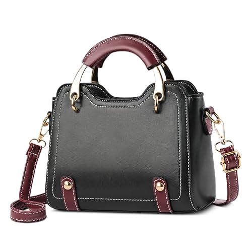 FOLOVEYA Elegant Handtasche Damen Klein Umhängetaschen Mode Frauen Henkeltaschen Crossbody Tasche Schultertasche PU Leder für Arbeiten Reisen Dating Top Griff Tasche Schwarz von FOLOVEYA