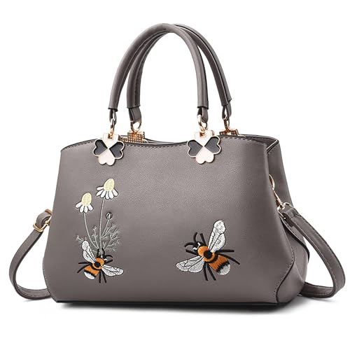 FOLOVEYA Handtasche Damen Elegant Blumen Umhängetaschen Henkeltaschen Frauen Top Griff Tasche PU Leder Tote Crossbody für Shopping Arbeiten Reisen Stickerei Schultertasche Grau FOLOVEYA Handtasche Damen Elegant Blumen Umhängetaschen Henkeltaschen Frauen Top Griff Tasche PU Leder Tote Crossbody für Shopping Arbeiten Reisen Stickerei Schultertasche Grau von FOLOVEYA