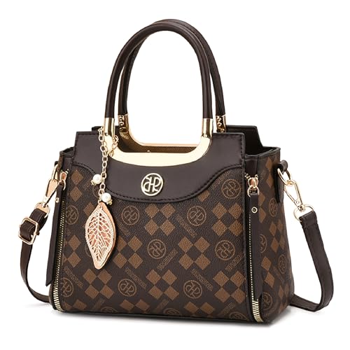 FOLOVEYA Handtasche Damen Elegant Henkeltaschen Schultertasche Leder PU Frauen Umhängetasche mit Retro Geometric Pattern Modische Taschen für Büro Arbeit Shopping Schwarz von FOLOVEYA