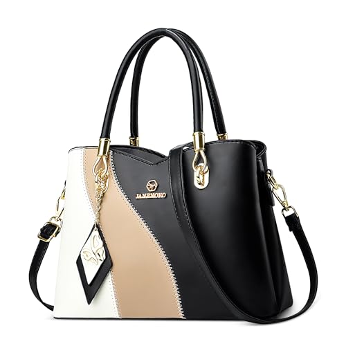 FOLOVEYA Handtasche Damen Elegante Henkeltasche Wasserdicht Schultertasche Frauen Crossbody Hobo Tasche Viele Fächer Schöner Farbkombination für Reisen Büro Einkauf Alltags Arbeit PU Leder Schwarz von FOLOVEYA