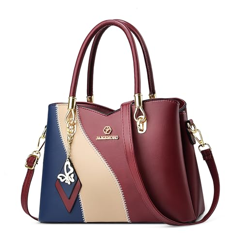 FOLOVEYA Handtasche Damen Elegante Henkeltasche Wasserdicht Schultertasche Frauen Crossbody Hobo Tasche Viele Fächer Schöner Farbkombination für Reisen Büro Einkauf Alltags Arbeit PU Leder Rot von FOLOVEYA