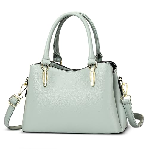 FOLOVEYA Handtasche Damen Elegante Mittelgroß Henkeltasche Leder PU Schultertasche Leichte Shopper Tasche mit Vielen Fächern Mode Umhängetasche für Arbeit Büro Reisen Alltag Grün von FOLOVEYA