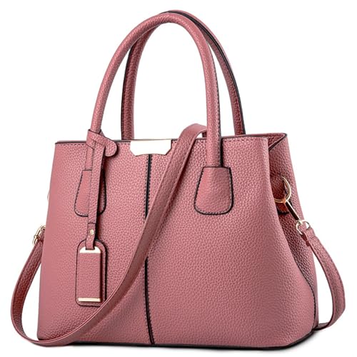 FOLOVEYA Handtasche Damen Mode Henkeltaschen Frauen Schönsten Umhängetasche Elegant Top-Griff Shopper Taschen PU Leder Schultertasche für Arbeiten Reisen Dating Rot Dunkelrosa von FOLOVEYA