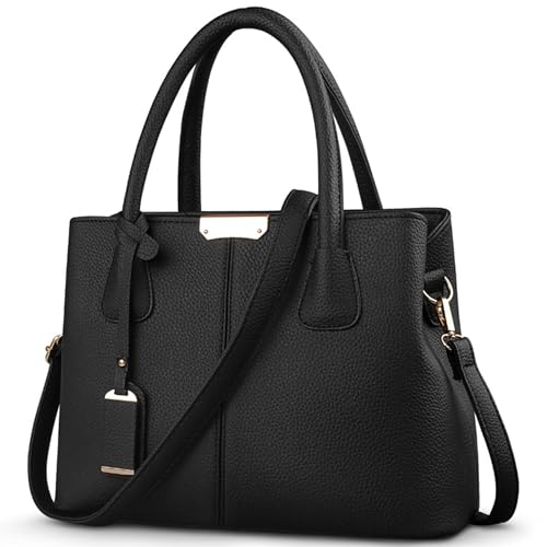 FOLOVEYA Handtasche Damen Mode Henkeltaschen Frauen Schönsten Umhängetasche Elegant Top-Griff Shopper Taschen PU Leder Schultertasche für Arbeiten Reisen Schule Dating Schwarz von FOLOVEYA