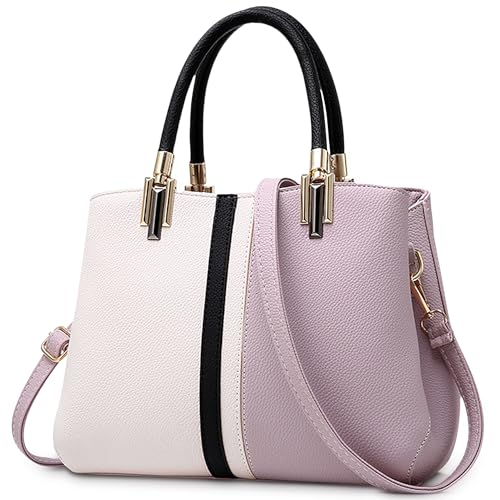 FOLOVEYA Mode Damen Handtasche Elegant Spleißen Henkeltaschen Designer Top-Griff Taschen Frauen PU Leder Umhängetasche Shopper Schultertasche für Arbeiten Reisen Schule Lila von FOLOVEYA