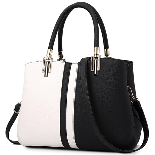 FOLOVEYA Mode Damen Handtasche Elegant Spleißen Henkeltaschen Designer Top-Griff Taschen Frauen PU Leder Umhängetasche Shopper Schultertasche für Arbeiten Reisen Schule Schwarz von FOLOVEYA