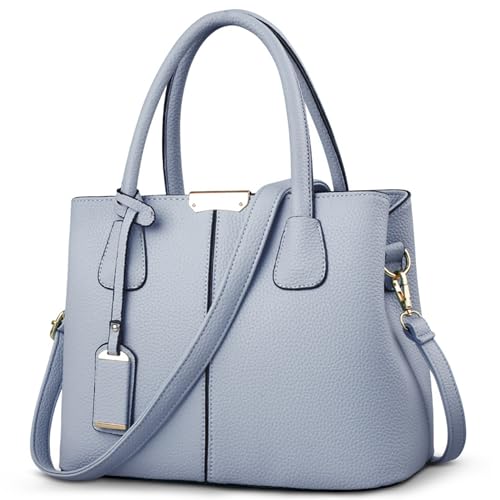 FOLOVEYA Handtasche Damen Mode Henkeltaschen Frauen Schönsten Umhängetasche Elegant Top-Griff Shopper Taschen PU Leder Schultertasche für Arbeiten Reisen Schule Dating Blau Hellblau von FOLOVEYA
