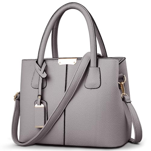 FOLOVEYA Handtasche Damen Mode Henkeltaschen Frauen Schönsten Umhängetasche Elegant Top-Griff Shopper Taschen PU Leder Schultertasche für Arbeiten Reisen Schule Dating Grau Hellgrau von FOLOVEYA