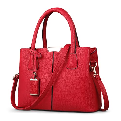 FOLOVEYA Mode Damen Handtasche Schönsten Frauen Henkeltaschen Elegant Top-Griff Taschen Shopper Umhängetasche PU Leder Schultertasche für Arbeiten Reisen Dating Rot A von FOLOVEYA