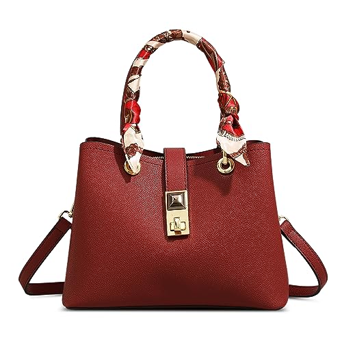 FOLOVEYA Mode Damen Handtasche Shopper Umhängetasche Frauen Schultertasche Elegant Henkeltaschen Casual Top-Griff Taschen für Arbeiten Reisen Schule Wasserdicht PU Leder Tote Bag Rot von FOLOVEYA