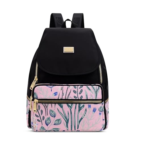 FOLOVEYA Rucksack Damen Elegant Cityrucksack Anti Diebstahl Wasserdicht Daypack Lässiger Gedrucktes Tasche Multifunktional Frauen Rucksack für Schule Uni Reise Arbeit groß aus Polyester Rosa von FOLOVEYA