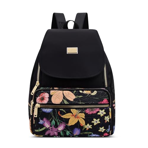 FOLOVEYA Rucksack Damen Elegant Cityrucksack Anti Diebstahl Wasserdicht Daypack Lässiger Gedrucktes Tasche Multifunktional Frauen Rucksack für Schule Uni Reise Arbeit groß aus Polyester Schwarz von FOLOVEYA