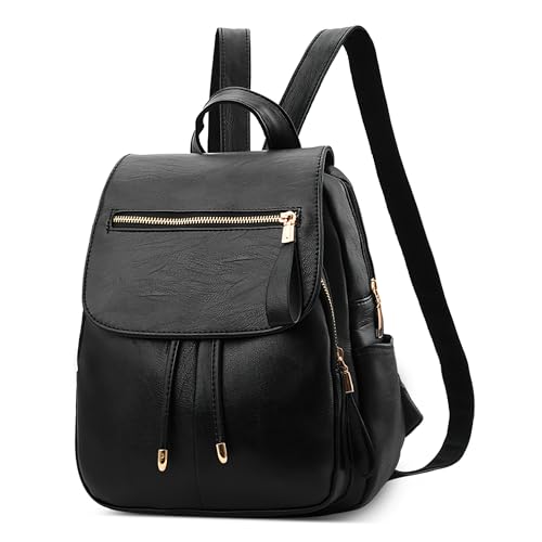 FOLOVEYA Rucksack Damen Klein Elegant Cityrucksack Anti Diebstahl Wasserdicht PU Leder Daypack mit Mehreren Taschen Modern Tagesrucksack für Alltag Arbeit Reisen Schwarz FOLOVEYA Rucksack Damen Klein Elegant Cityrucksack Anti Diebstahl Wasserdicht PU Leder Daypack mit Mehreren Taschen Modern Tagesrucksack für Alltag Arbeit Reisen Schwarz von FOLOVEYA
